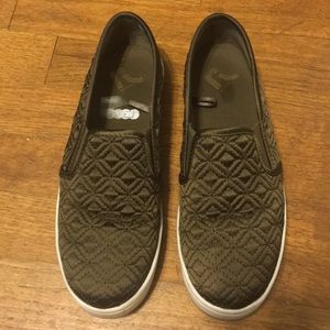 silk olive colored slip on tennis shoes